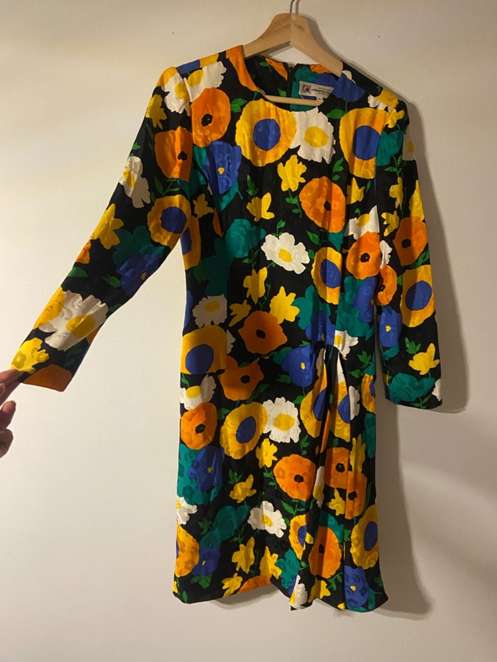 Roberto Bianci Multicolor Floral Print Dress — Black, Blue, Yellow, Green